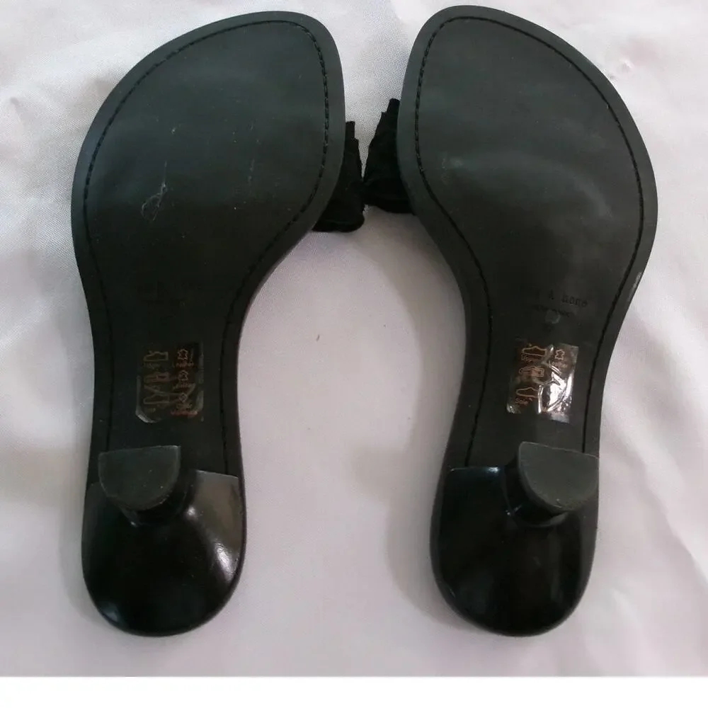 Rag & Bone Black Suede Braided Kitten Heel Slide Sandals Women's 37